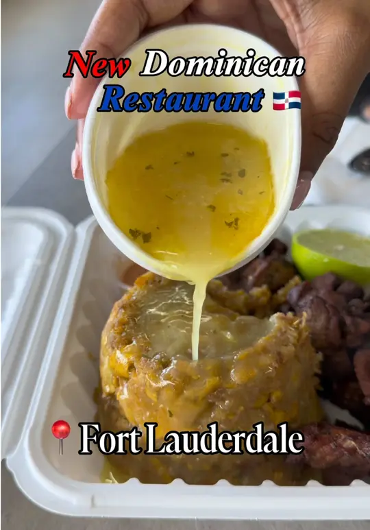 The Dominican Spot in Lake Worth showing food review, mofongo, morir soñando, beef empanada, dominican cake, video by weeatfoodsoflo on TikTok