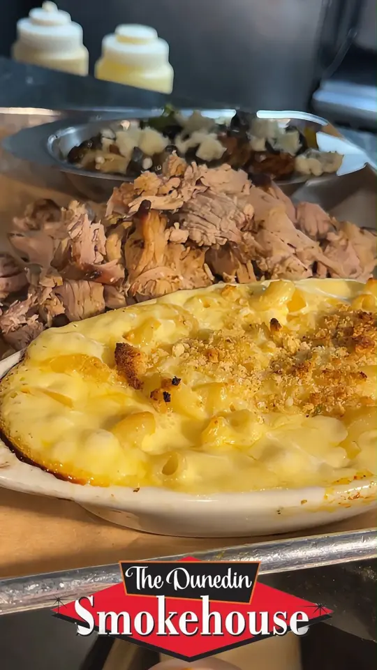 The Dunedin Smokehouse in Dunedin showing food, mac and cheese, video by The Dunedin Smokehouse on Facebook