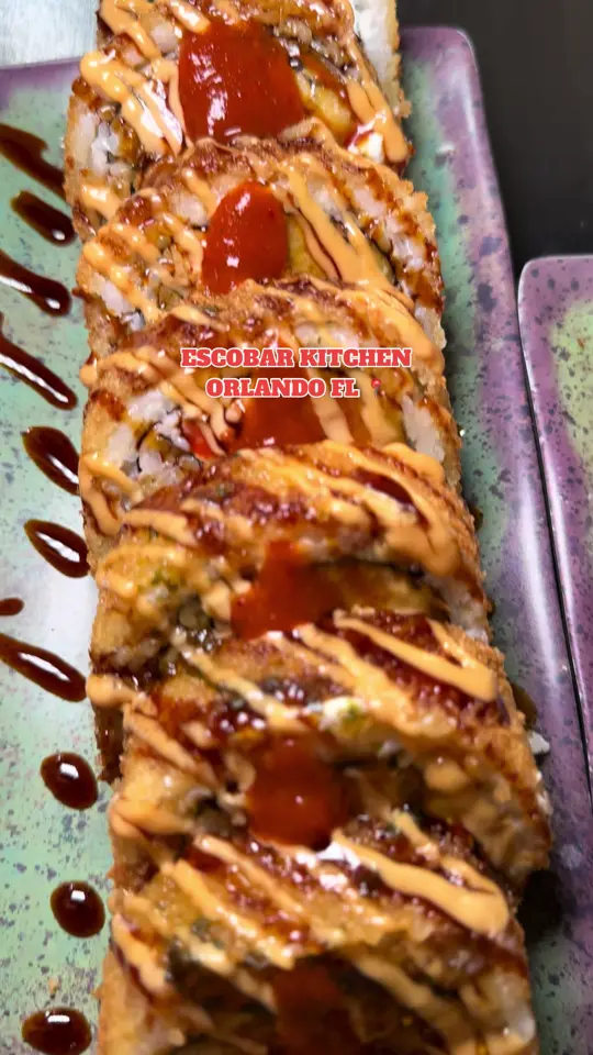 The Escobar Kitchen Latin Asian Fusion in Orlando showing restaurant visit, latin asian fusion, sushi date, video by eatwithnels on TikTok