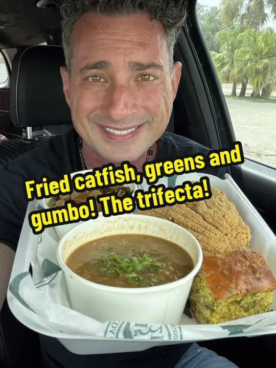 The Florida Cracker Cafe in St. Augustine showing review, fried catfish, gumbo, greens, video by foodiejustice on TikTok