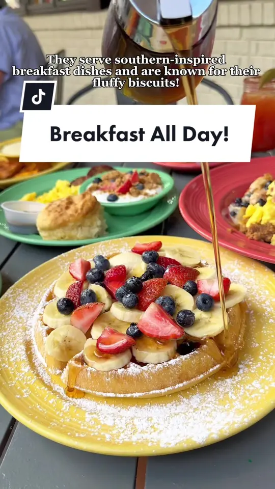 The Flying Biscuit Cafe in Atlanta showing review, breakfast, grits, biscuits, video by itslindseyeaton on TikTok