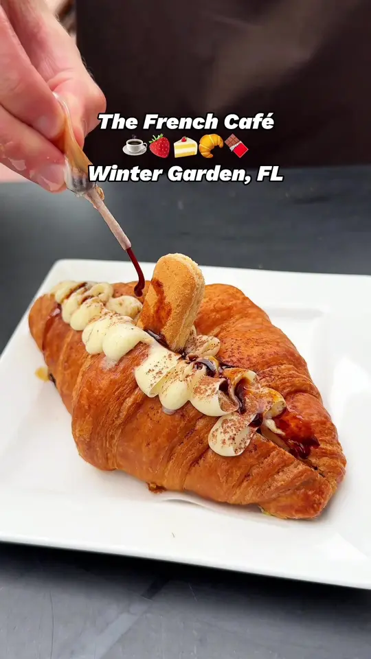 The French Café - Hamlin in Winter Garden showing bakery, croissant, coffee, strawberries, video by orlandofoodfinders on TikTok
