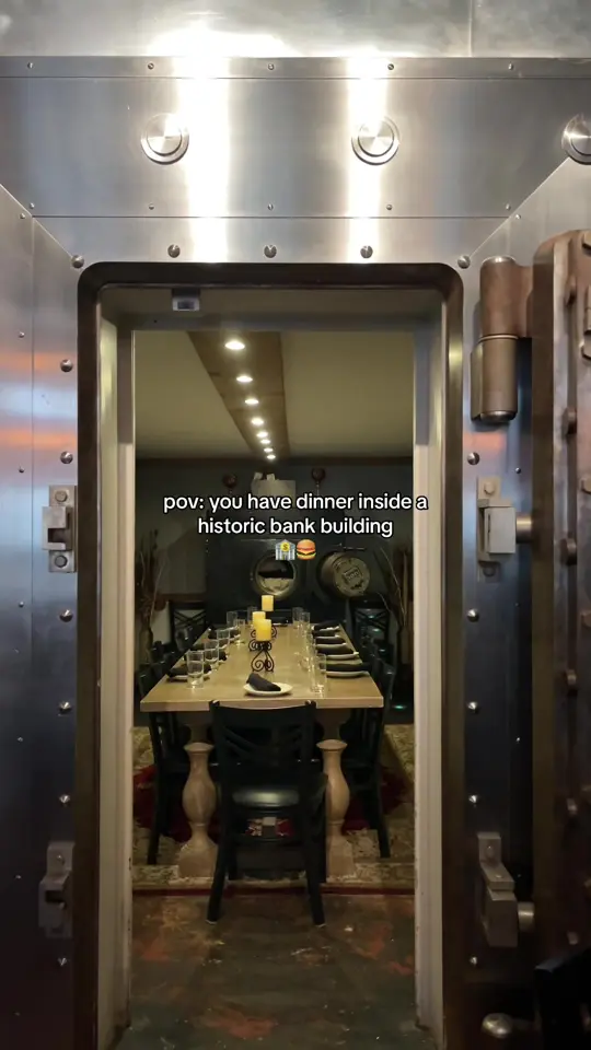 The General Ledger in Blue Ridge showing visit, restaurant atmosphere, historic bank building, video by kailynnino on TikTok