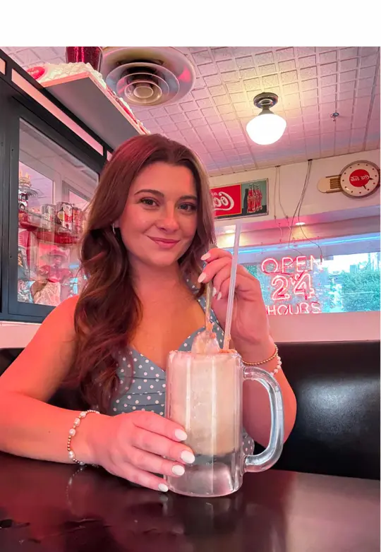 The Grill in Athens showing review, atmosphere, drink, root beer float, video by samantha_angelie on TikTok