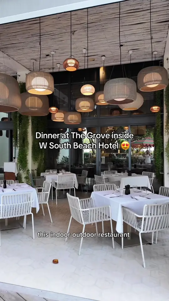 The Grove Miami Beach in Miami Beach showing dinner, creative dishes, indoor-outdoor setting, video by innythefoodie on TikTok