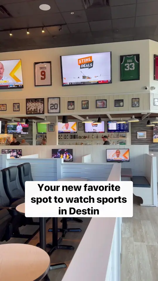 The Gulf Club Restaurant And Sports Pub in Destin showing sports bar, drinks, food, video by destinsnapshots on TikTok