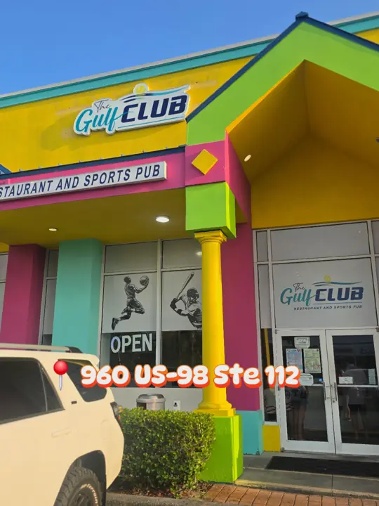 The Gulf Club Restaurant And Sports Pub in Destin showing review, atmosphere, sports, soccer match, gochujang chicken wings, bulgogi egg rolls, video by eatingwithbrent on TikTok