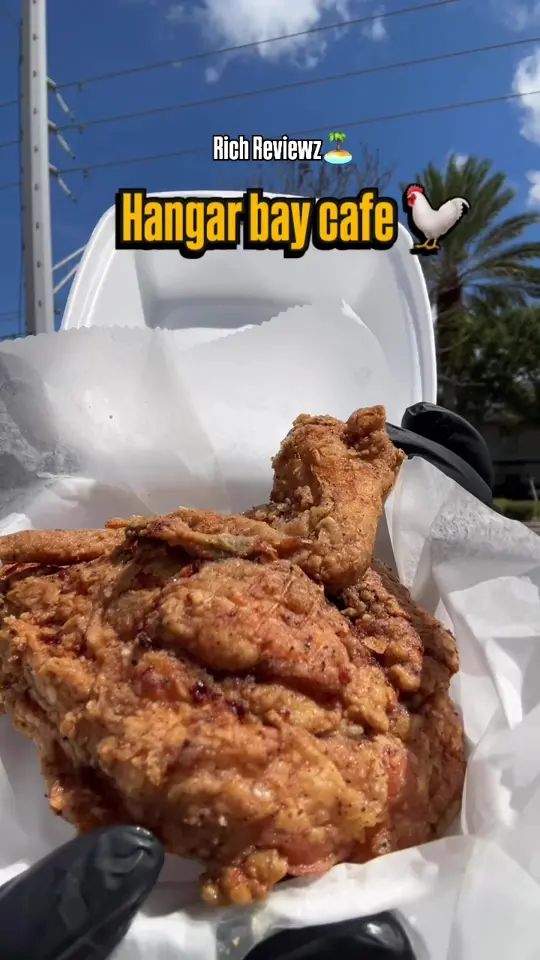 The Hangar Restaurant & Flight Lounge in St. Petersburg showing food review, 2 piece chicken, shoyu ramen, honey biscuit, arnold palmer, video by richoffreviewz1 on TikTok