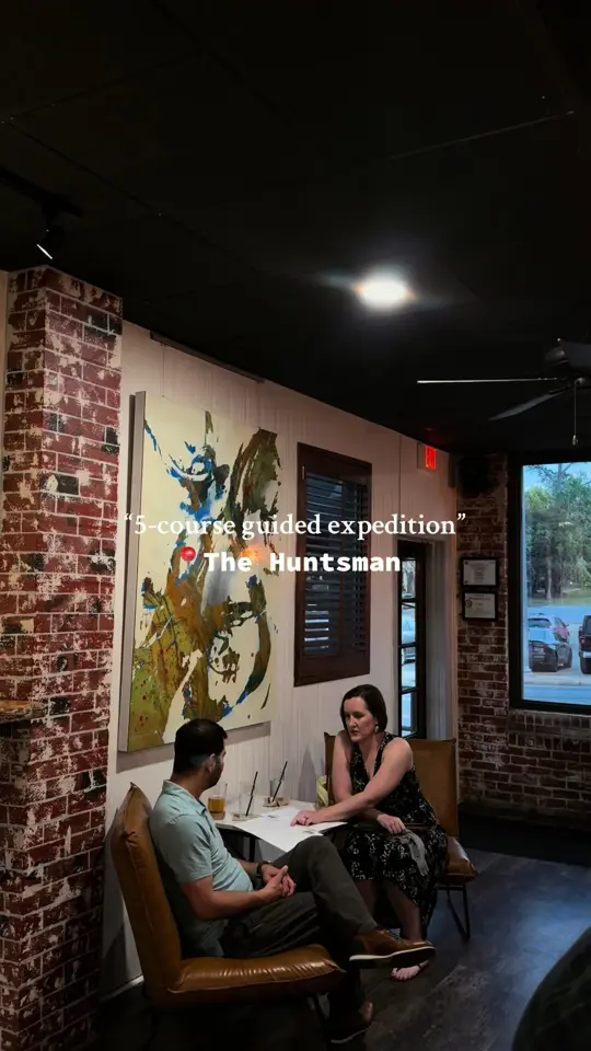 The Huntsman in Tallahassee showing food, 5-course guided expedition, video by berkley_hill on TikTok