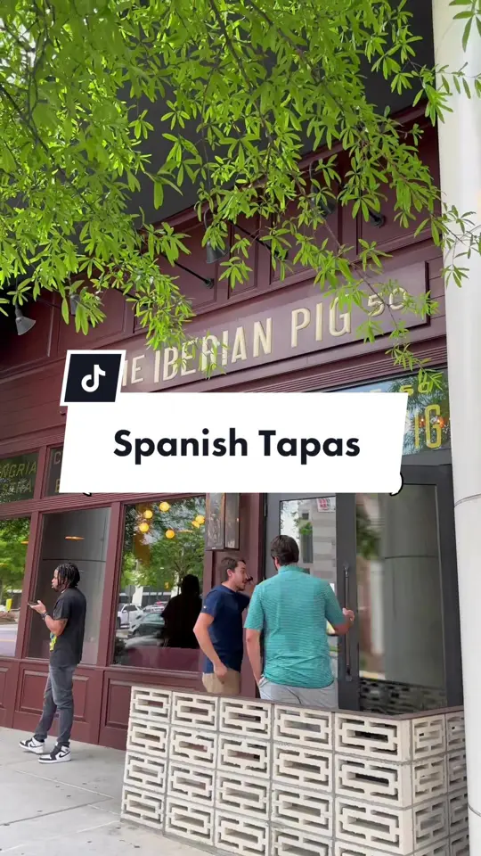 The Iberian Pig in Decatur showing review, bacon wrapped dates, pork tenderloin, veal shank ravioli, video by itslindseyeaton on TikTok