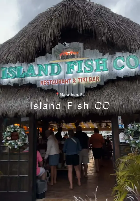 The Island Fish Co. Restaurant & Tiki Bar in Marathon showing review, visit, great service, delicious food, video by vetafaustin on TikTok