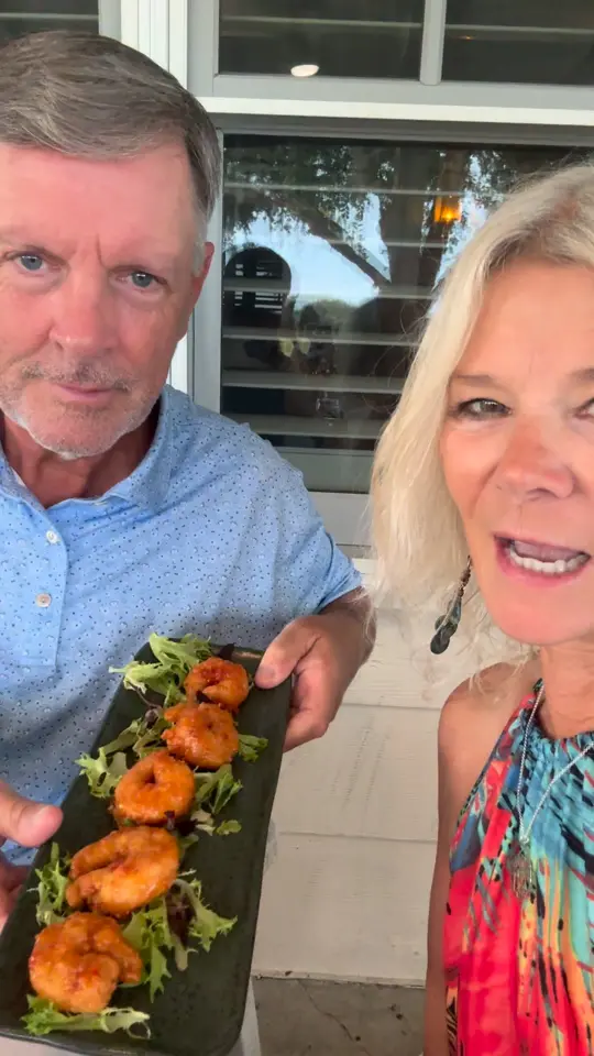  in Florida showing food, boom boom shrimp, video by The Villages Nuts on a Golf Cart on Facebook