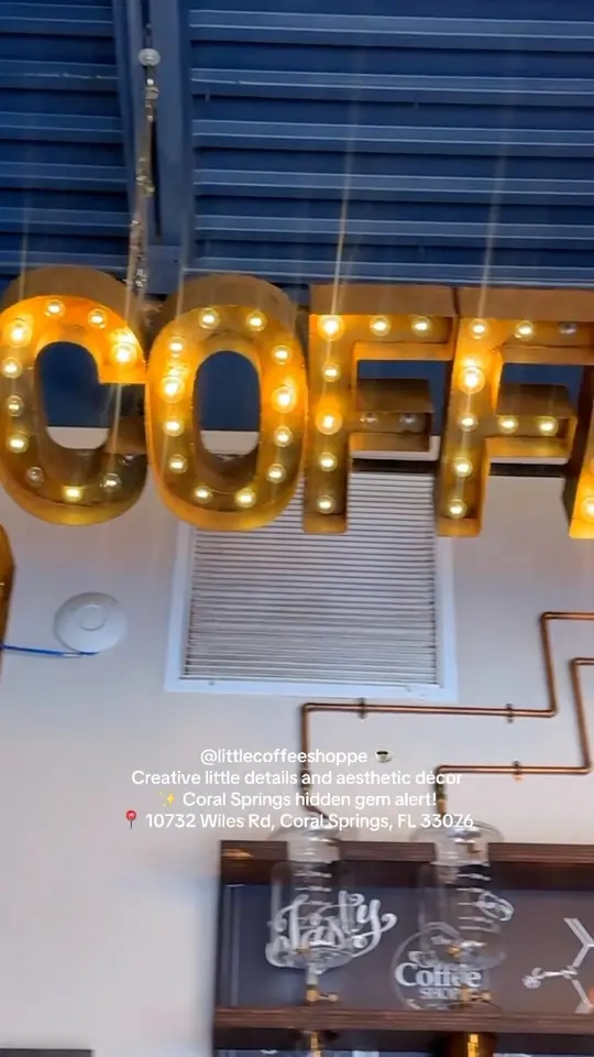 The Little Coffee Shoppe in Pompano Beach showing atmosphere, coffee, breakfast, brunch, video by Naya NayeliFanfan on Facebook