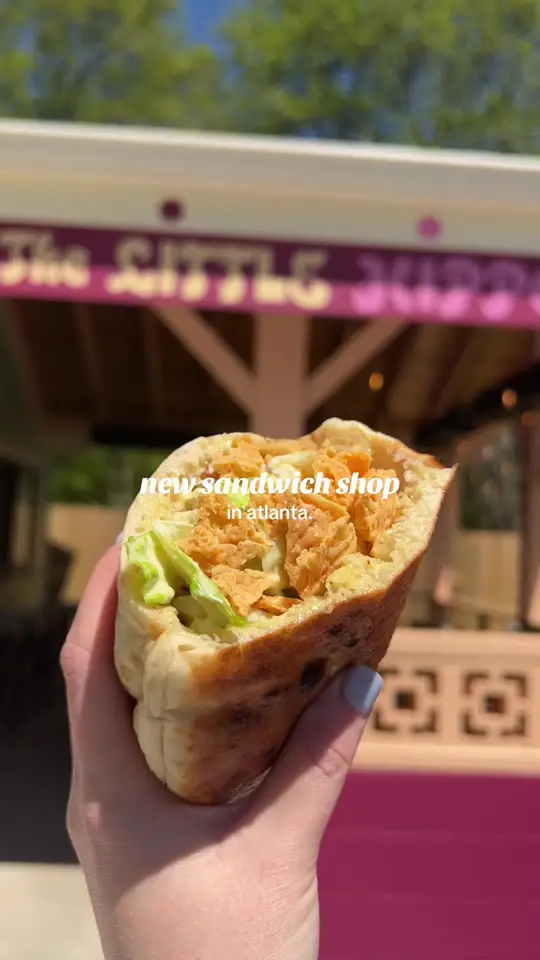 The Little Hippo in Avondale Estates showing sandwich, chicken caesar sandwich, seasonal soups, salads, snacks, cocktails, beers, video by madoleapproved on TikTok