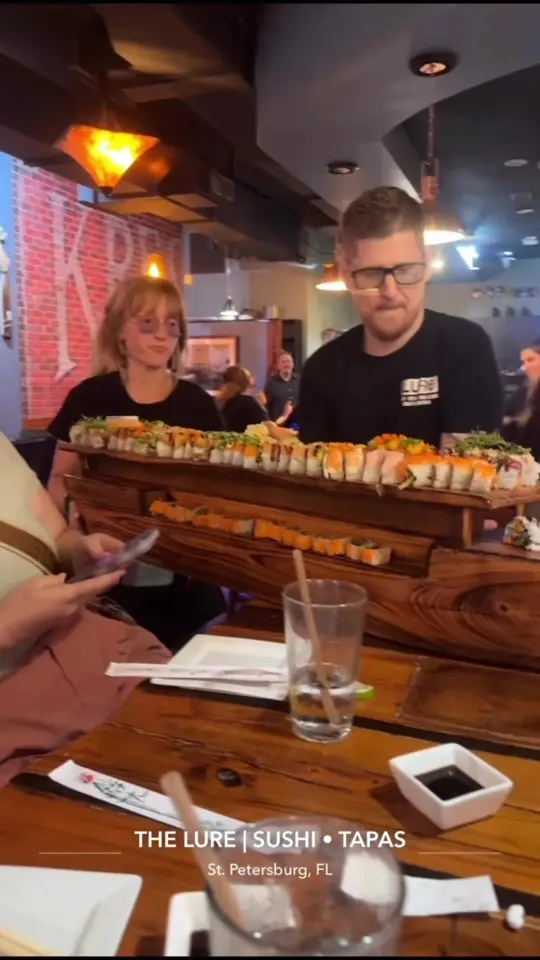 The Lure in St. Petersburg showing sushi boat, fresh rolls, atmosphere, visit, video by culinaryexplorerdave on TikTok