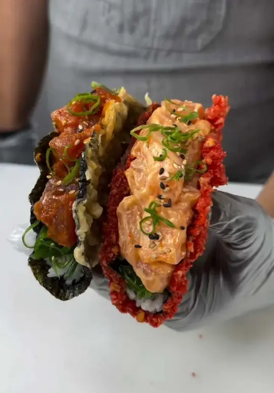 The Mount Dora Bistro in Mount Dora showing sushi tacos, innovative sushi, video by wavemountdora on TikTok