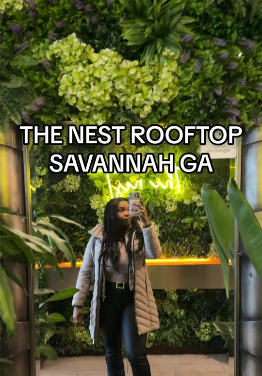 The Nest Rooftop Lounge in Savannah showing rooftop bar, atmosphere, drinks, video by blessingsinsavannah on TikTok