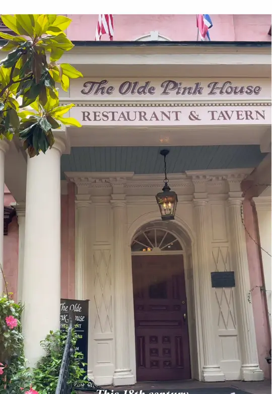 The Olde Pink House in Savannah showing review, visit, video by innocentmyown on TikTok