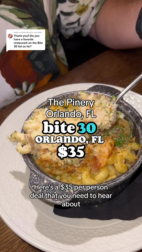 The Pinery in Orlando showing restaurant visit, dining event, bite 30, video by beercutieandfoodie on TikTok