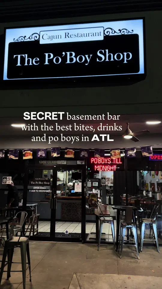 The Po'Boy Shop & Basement Bar in Decatur showing review, visit, atmosphere, strong drinks, video by itsjadajackson_ on TikTok