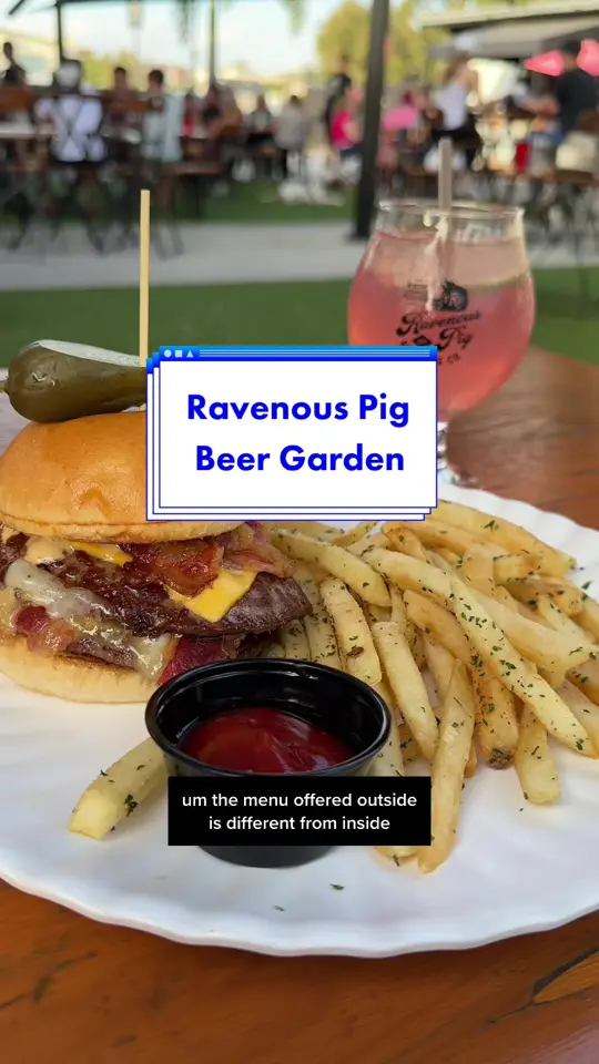 The Ravenous Pig in Orlando showing beer garden, drinks, video by lemonhearted on TikTok