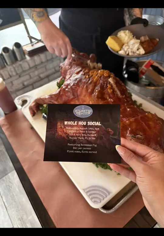 The Ravenous Pig in Orlando showing pig roast, oysters, video by living.407 on TikTok