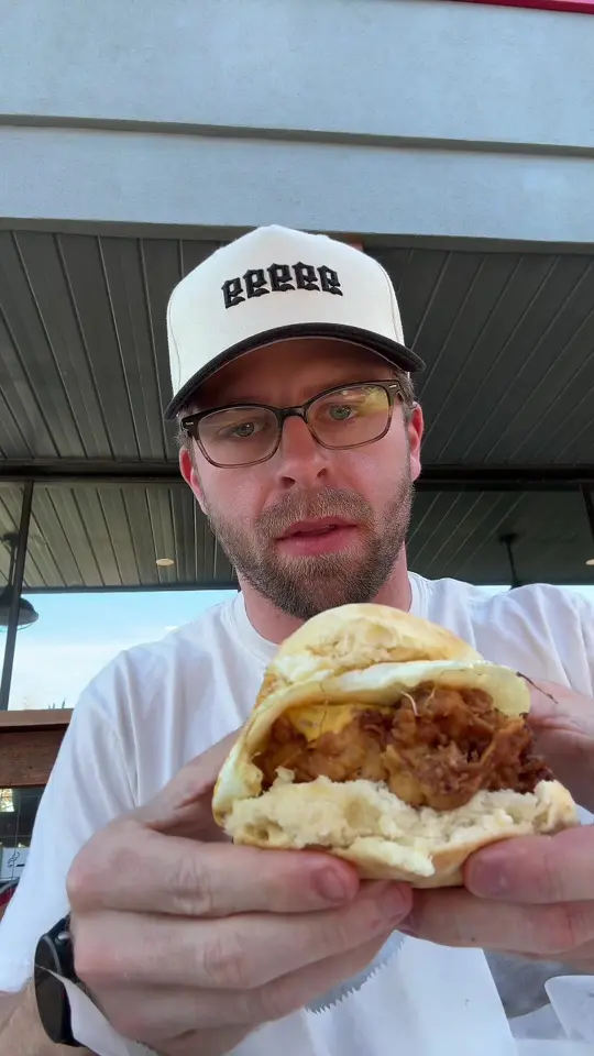 The Red Eyed Mule in Marietta showing burger, biscuit, onion rings, video by higherupwellness on TikTok