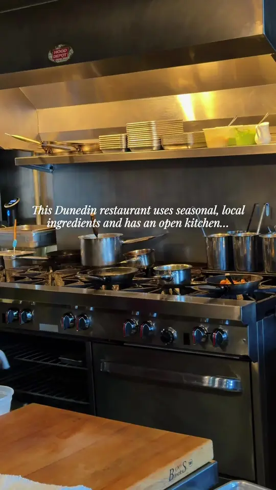 The Restorative in Dunedin showing review, intimate restaurant, open kitchen, local seasonal menu, curated dinner, video by samanthaaelliott on TikTok