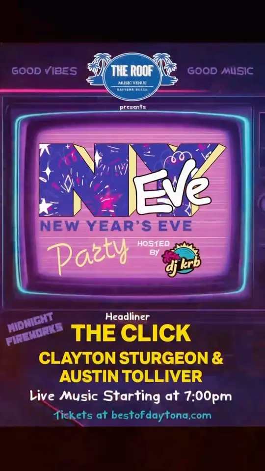 The Roof in Daytona Beach showing live music, dj, fireworks, new year's eve party, video by The Roof Main Street Pier on Facebook
