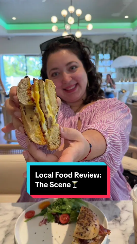 The Scene Coffee & Cocktails in Albany showing coffee, churro cold brew / sandwich, american dream sandwich / food, nutella french toast / drinks, cocktails, video by the.tati.edit on TikTok