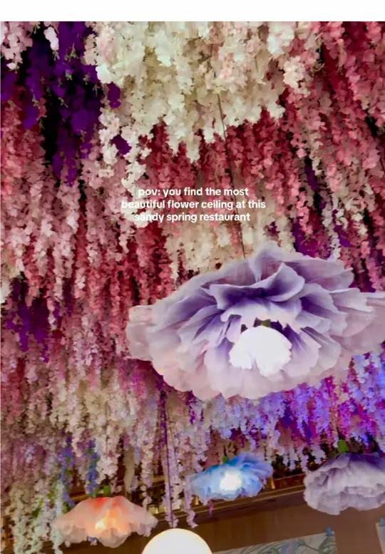 The Select in Sandy Springs showing atmosphere, flower ceiling, bar area, menu updates, video by atlbucketlist on TikTok