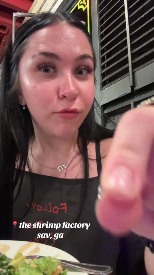 The Shrimp Factory in Savannah showing food review, hush puppy, video by kmjkelly on TikTok