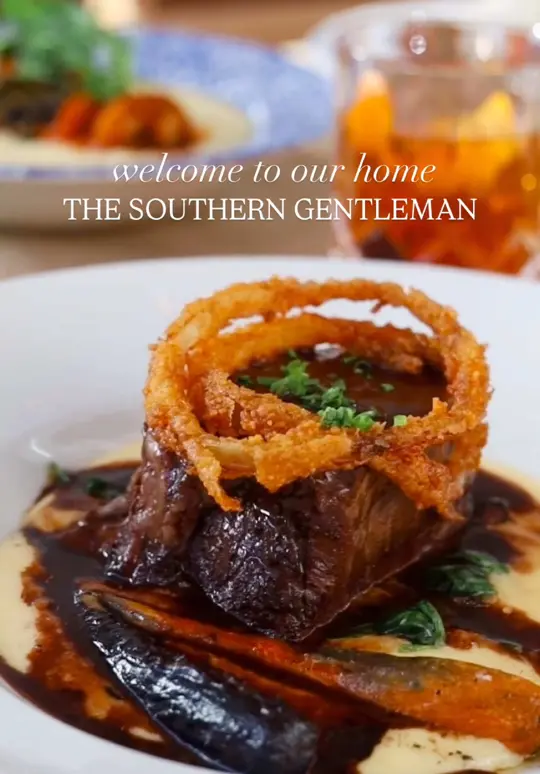 The Southern Gentleman in Atlanta showing elevated southern dining experience, southern hospitality, video by the.southern.gent on TikTok