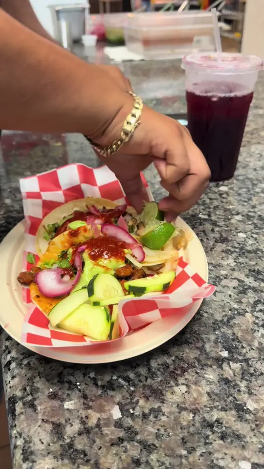 The Spot Tacos and More in Bradenton showing tacos, al pastor, adobada, video by thespottacosflorida on TikTok