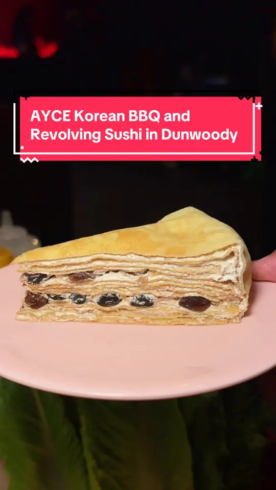 THE STONE AGE KOREAN STEAKHOUSE in Dunwoody showing korean bbq, sushi, boba crepe cake, video by atlantafoodies on TikTok