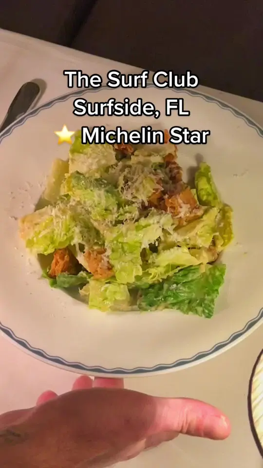 The Surf Club Restaurant in Surfside showing caesar salad, tableside preparation, video by highspeeddining on TikTok