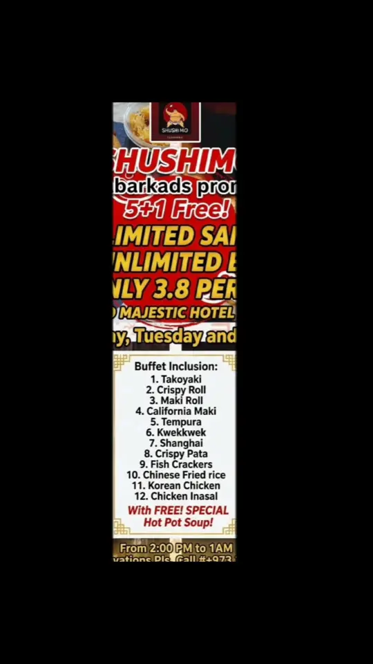 The Sushimo in Merritt Island showing offer, unlimited sushi, maki, melted cheese, birthday deal, party venue, video by sushi.mo.pares on TikTok