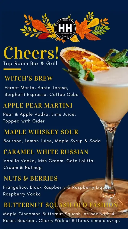  in Florida showing happy hour, appetizers, fall cocktails, video by Hollander Hotel Downtown St Petersburg on Facebook
