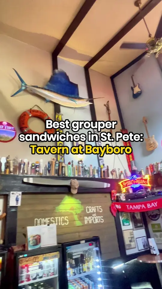 The Tavern at Bayboro in St. Petersburg showing food, grouper sandwich, video by ilovetheburgstpete on TikTok