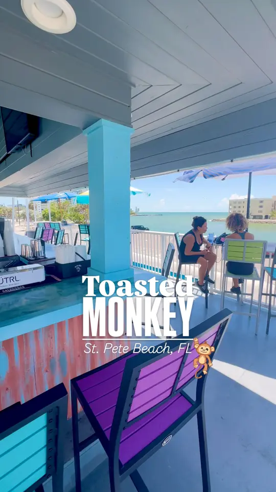 The Toasted Monkey in St. Pete Beach showing rooftop bar, water views, live music, food, drinks, video by Things To Do Tampa Bay on Facebook