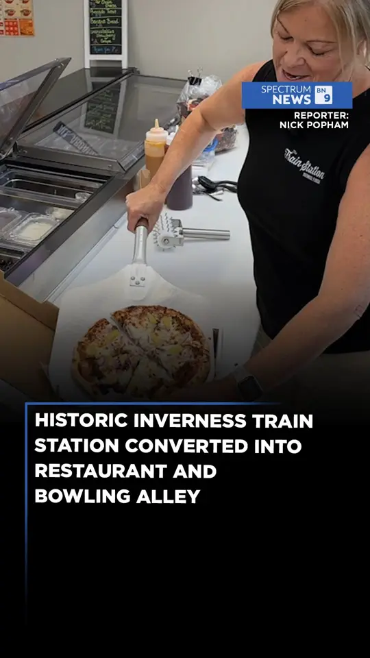 The Train Station in Inverness showing restaurant, historic structure, business opening, video by Spectrum Bay News 9 on Facebook