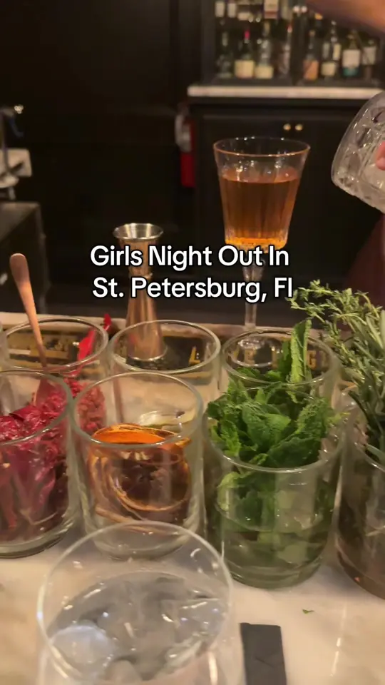 The Urban Stillhouse in St. Petersburg showing girls night out, venue visit, video by heatherfitfoodie on TikTok