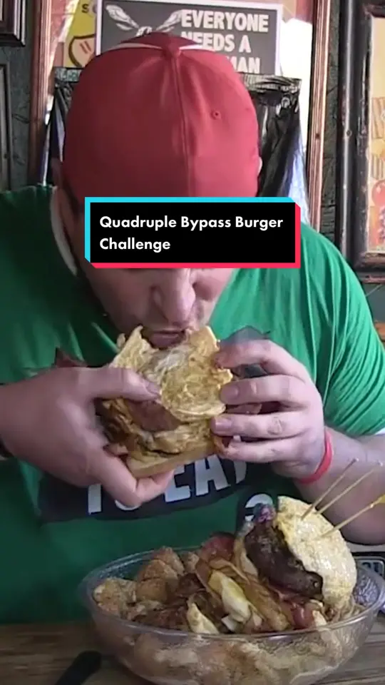 The Vortex Bar & Grill in Atlanta showing burger, cheeseburger, food challenge, fries, tater tots, video by randysantel on TikTok