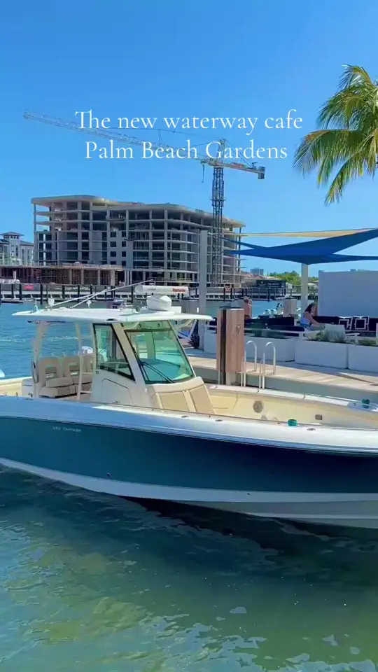 The Waterway Cafe in Palm Beach Gardens showing drink, food, views, video by chelsea.fetter on TikTok