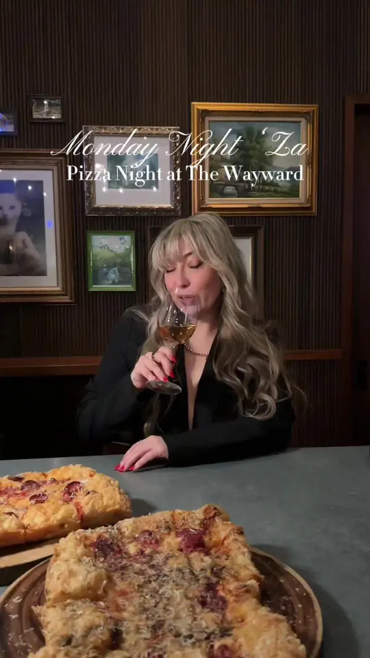 The Wayward in Savannah showing pizza, pepperoni pizza, hot honey bleu pizza, video by stephaniepernas on TikTok
