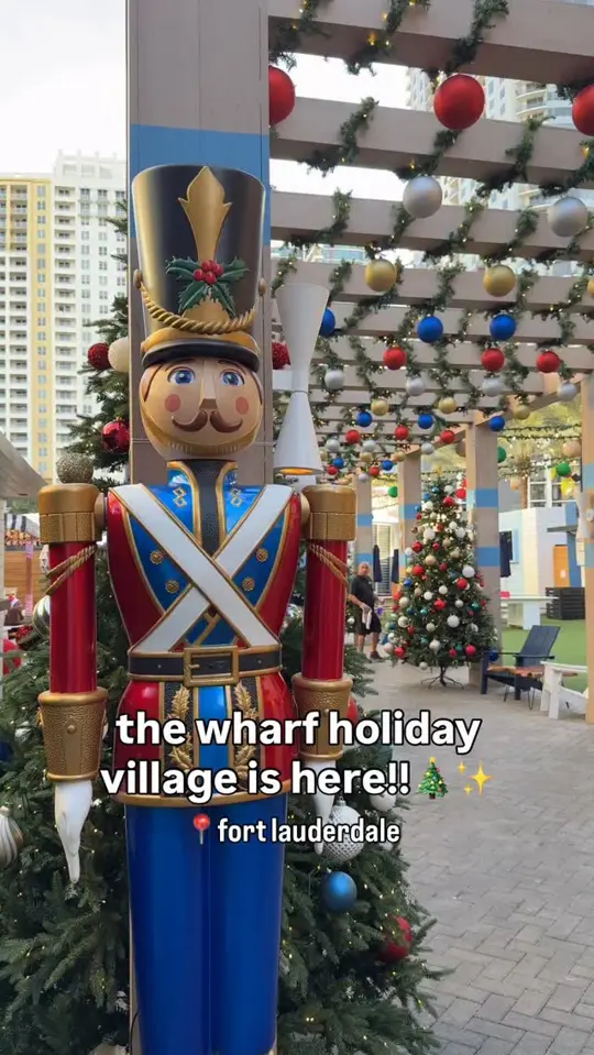 The Wharf Fort Lauderdale in Fort Lauderdale showing holiday bar, lights, decorations, video by The Broward Scene on Facebook
