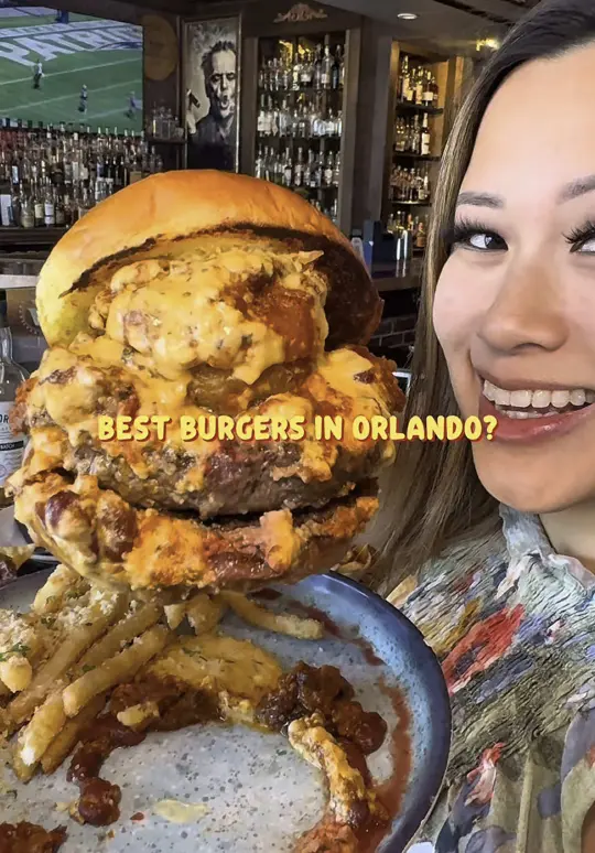 The Whiskey in Orlando showing burger, restaurant visit, video by tastychomps on TikTok