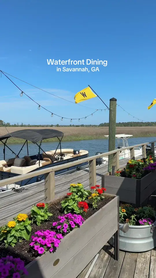 The Wyld in Savannah showing waterfront dining, fish tacos, painkiller, cracked watermelon cocktail, video by thelongweekender on TikTok