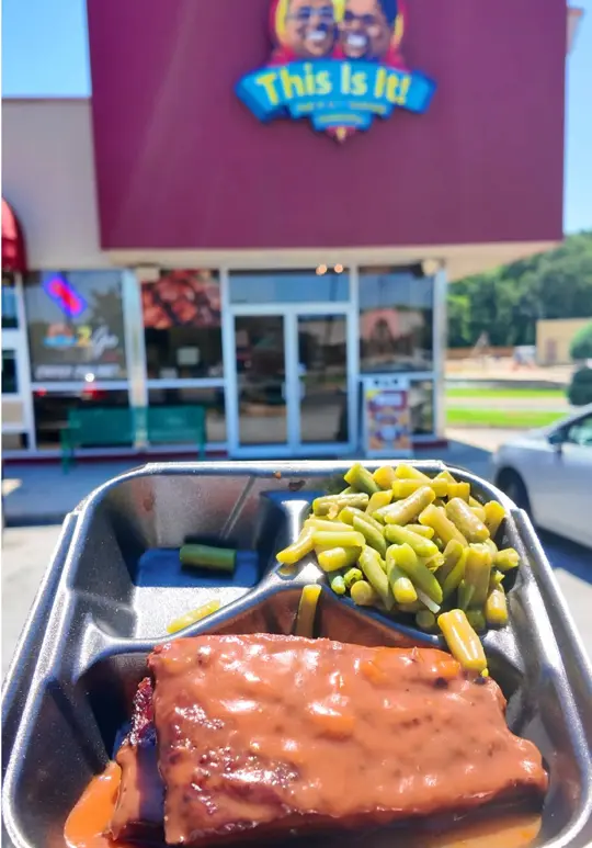 This Is It! Southern Kitchen & Bar-B-Q in Decatur showing food review, bbq, generous portions, black owned business, video by westbrookeats on TikTok