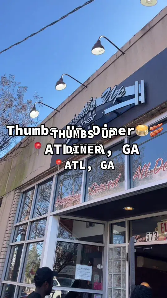 Thumbs Up Diner in Roswell showing breakfast, pancakes, bacon, video by ashleyyumiko_ on TikTok